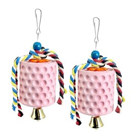Umtiti 2PCS Bird Calcium Teeth Grinding Chew Treats Toy,Parrot Beak Grinding Calcium Stone with Bells, Bird Cage Accessories, Cage Toys for Parrot, Hamster, Chinchilla, Chick