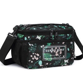 SUNNY BIRD Insulated Lunch Bag with Foldable and Leakproof Design, Thermally Insulated, Shoulder Strap for Women, Men and Teen (Floral & Foliage)