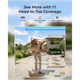 REOLINK Wireless 2K Battery Video Doorbell Camera, 150°x150° Head-to-Toe View, 2.4/5 GHz WiFi, Battery or Wired Power Options, Two-Way Talk, Person/Vehicle/Package Detection(Chime not Included)