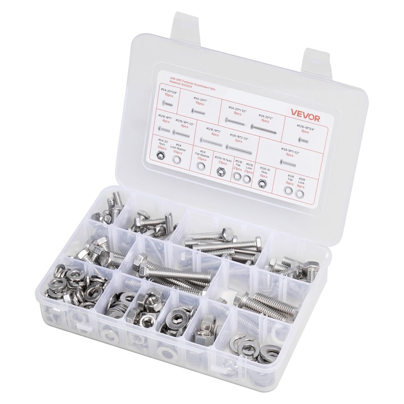VEVOR 246 Pcs Bolts and Nuts Assortment Kit, Imperial Screws