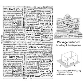 Romantic I Love You Phrases In Different Languages Wrapping Paper| Holidays Wrapping Paper 4 Folded Sheets 50x70cm for Adults and Kids | Gift Paper For Birthday, Anniversary, Bridal Shower Wedding