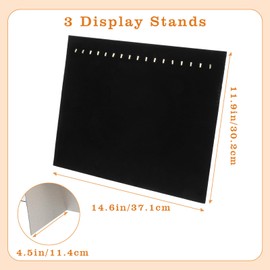 3 Pack Black Velvet Jewelry Display Stands – 17 Hook Necklace Organizer Boards for Boutique, Pop-Up Shops (15 x 12 x 4.5 Inches)