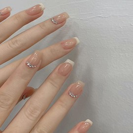 YXRXKJ Nail Tips, Medium, 24 Pieces, Nail Tips, Short, Popular, Japanese Style, Cute, Simple, Stylish, False Nails, Short, Spring & Summer, Bride Nails, Glossy, Coming of Age Ceremonies, Graduation