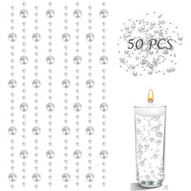 Chuxin 50 PCS Floating Pearls for Centerpieces Vases, 50cm String of Pearls, White Faux Pearl Beads for Floating Candles, Vase Filler, Christmas Tree Decor, Table Decorations for Wedding, Party