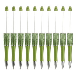 PATIKIL Diamond Beadable Pens, 10 Pcs Plastic Black Ink Bead Pen Creative DIY Ballpoint Pens for Teacher Office DIY Crafts Party Decorations Handmade Supplies, Green