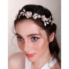Chargances Bride Flower Leaf Headband Wedding Gold Crystal Hair Vine Bridal Prom Hair Accessories for Women and Girls (Gold)