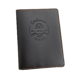 Car Licence Case Motorcycle – Ultra Thin Lightweight Credit Card Holder Made of Pocket for Car Registration / ID / Black Premium Faux Leather with Orange Stitching Gentleman Biker, black, Biker style