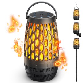 Outdoor Speakers Bluetooth Waterproof IPX6 with Flame Lights, Gadget Gifts for Dad, Hd Stereo Sound, BT 5.3 Multi-Sync to 100 Speakers, Portable Wireless Speaker for Patio Cafe Decor Party -1Pack