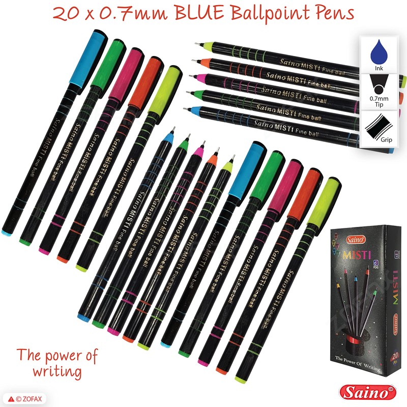 SAINO 20 x 0.7mm Misti BLUE Quality Ballpoint Pens Box