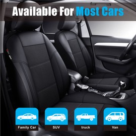 P&J AUTO Leather and Mesh Car Seat Cover Front Pair Universal Fit for Cars Trucks Vans & SUVs Airbag Compatible (Black)