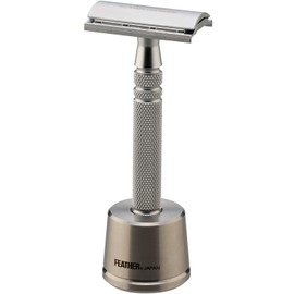 fFEATHER Special Selection Double-edged All Stainless Steel Leather N, Made in Japan, Dedicated Stand, Includes 2 Replacement Blades, Made in Japan, High Quality Razor, For Men