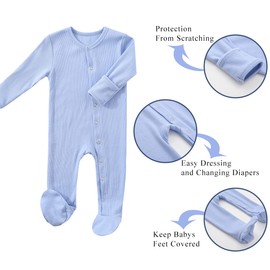 KISBINI - Pijama con patas de bebé con manoplas, unisex, de algodón, a presión, para dormir y jugar, de 0 a 12 meses, Azul/claro, 6-9 meses