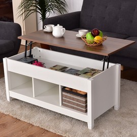 Lift Top Coffee Table Hidden Compartment and Storage Shelves Modern Furniture writing or drinking.