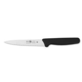 Icel Cutlery 5 1/2-inch Stiff Boning Knife, Extra Wide Serrated Blade, Black Handle