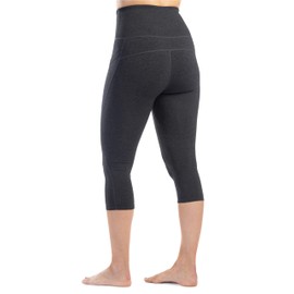 Fishers Finery Yoga High Waist Workout Capri with Pockets - Everyday Athleisure Essentials (H Gray, S)