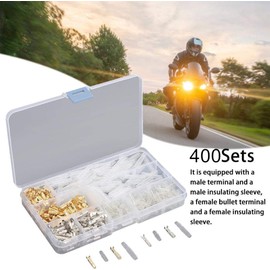 ZOYUBS Kiboshi Terminal Set, 400 Pieces, Gold Plated, Silver Plated, Round Type, Sleeve Set, Insulation Sleeve, Cover, Male and Female Set, Crimp Terminals, Electro Tap, Car Navigation, Wiring
