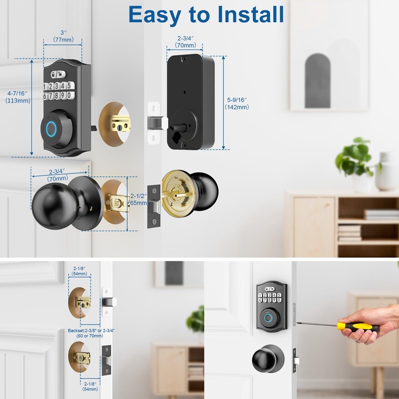 BAFUWEIY Fingerprint Door Lock with Door Knobs Set, Keyless Entry