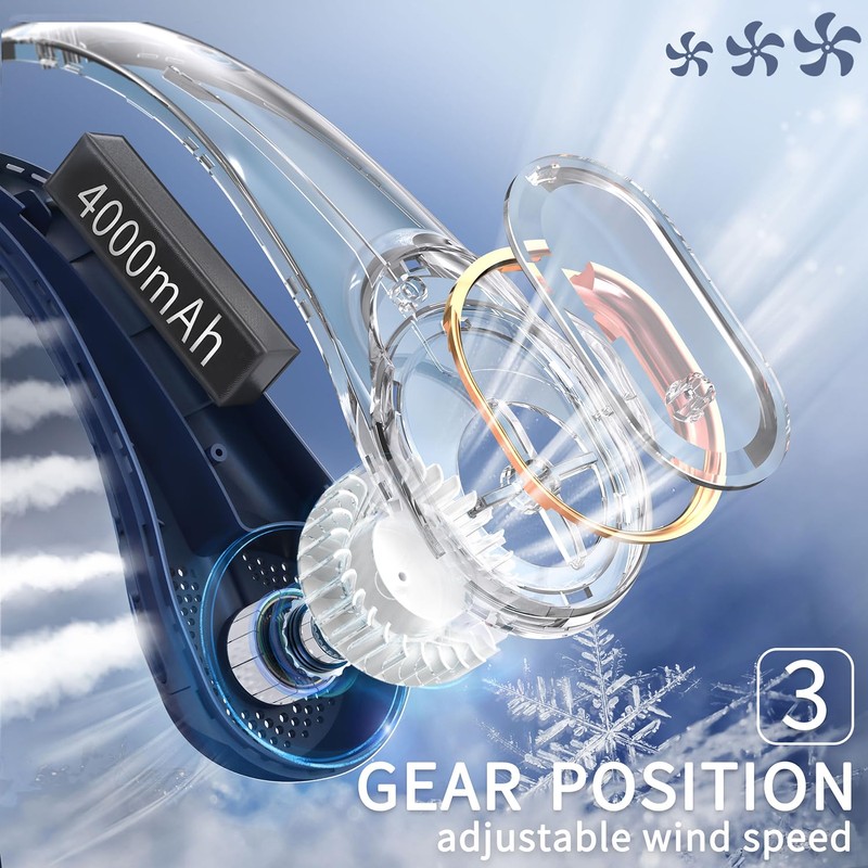FrSara Neck Fan, Portable Personal Fan Strong Wind, 4000mAh, Air
