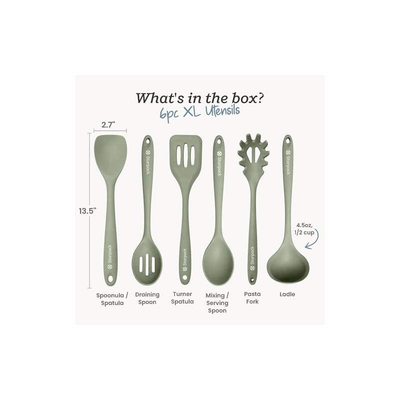 StarPack XL Silicone Cooking Utensils Set - 6-Piece Heavy-Duty Set