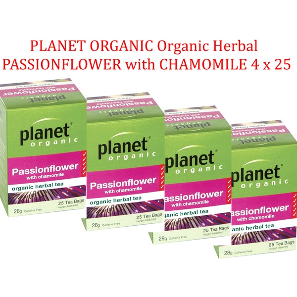 4 x 25 bags PLANET ORGANIC Organic Herbal PASSIONFLOWER & CHAMOMILE (100 bags)