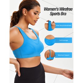 ZeroBound Women's High Impact Sports Bras Large Bust Full Coverage Workout Bras Wirefree NO Padded Bra Blue