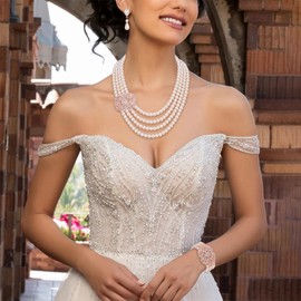 EleQueen Multi layer Vintage Costume Pearl Strand Chain 4 Layers Beads Collar Necklace for Women, Cubic Zirconia Statement Cluster Flapper Prom Jewelry