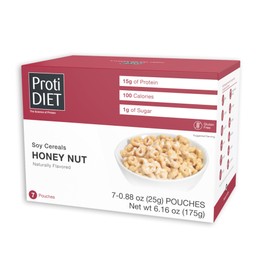 ProtiDIET High Protein Honey Nut Soy Cereal - Gluten Free, Keto Friendly, Low Sugar, Low Fat Honey Nut Cereal, Healthy Breakfast for Adults - Perfect Pair for your Milk - 7 Pouches