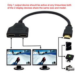 JSER HDMI macho a 2 HDMI hembra 1 en 2 salida, convertidor adaptador de cable divisor de 1 en 2, un HDMI macho a doble HDMI hembra y cable de extensión HDTV