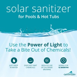 Card On Guard Solar Sanitizer Tube for Swimming Pools & Hot Tubs | BioPhotonX Technology Reduces Chlorine/Bromine Use by 50% for 12 Months | Single Pack for Hot Tubs/Swim Spas Up to 10,000 Gallons