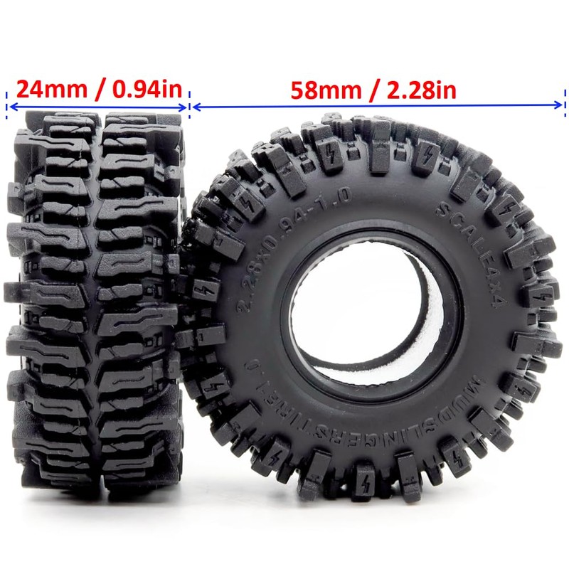 HOBBYSOUL 1.0 Crawler Tires 58mm Tall 1.0'' Mud Slingers Super