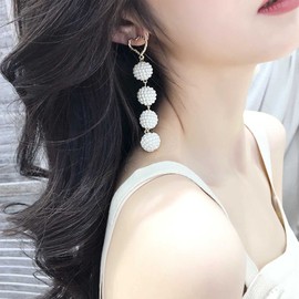 Yienate Long Pearl Drop Earrings Gold Pearl Ball Tassel Drop Earrings Heart Stud Earrings Cluster Pearl Ball Wedding Earrings Baroque Prom Statement Pearl Earrings Jewellery for Women