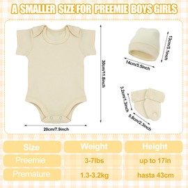 Glitopper 4 Pack Preemie Layette Set Premature Baby Bodysuit Preemie Clothes Hat Bodysuit Socks Set for NICU Newborns(White, Light Khaki, Khaki, Brown)