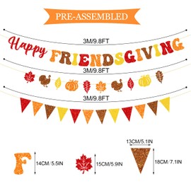 Glittery Happy Friendsgiving Banner Thanksgiving Banner Decorations Maple Leaves Turkey Pumpkin Signs for Fall Thanksgiving Day Party Decorations Friendsgiving Home Party Supplies