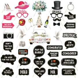 40 pcs Wedding Photobooth Props Kits Hen Do Party Photo Booth Frame Bridal Shower Party Frame Photo Booth Props for Wedding Hen Night Props Bridal Shower Bachelorette Decorations