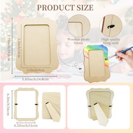 48 Pcs Picture Frame Painting Craft Kit, 4''x6'' DIY Christmas Wooden Photo Frames with 12 Pcs Painting Color Pen 16 Sheets Xmas Foam Stickers 4 Sheets Diamond Stickers for DIY Crafts, Xmas, Thanksgiving, Birthday, Wedding