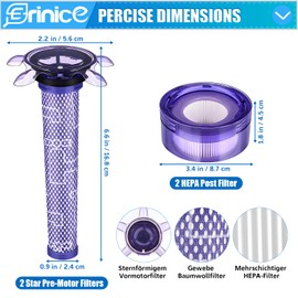 Erinice Upgraded V8 Filter Replacement for Dyson V8 V7 New Version / SV25 / SV37/ V8 Animal Extra Cordless Vacuum, 2 Post + 2 Star Pre-motor Filters, Replace to Part # 965661-05