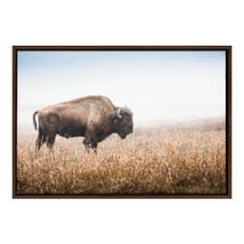 Kate and Laurel Sylvie American Bison Buffalo in Prairie Grass Framed Canvas Wall Art, 23x33 Brown, Prairie Animal Wall Art Decor