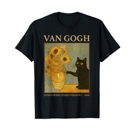 Van Gogh Black Cat with Sunflowers Funny Cat Kitten Lover T-Shirt