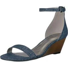 Bandolino Women's Omira Wedge Sandal, Denim/Dark Blue Fabric, Size 6, NIB