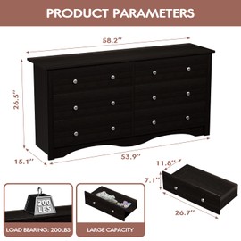 YESHOMY Dresser for Bedroom,6 Drawer Dressers, Storage Chest of Drawers for Hallway,Living Room, Entryway, Dark Brown