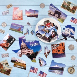 51 Pcs United States Map Fridge Magnets - Us Individual State & Province Landmark Building Refrigerator Magnets RV State Sticker for USA Souvenirs Travel Gift Destination of States Visited