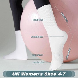 Aquzhou 6 Pairs Pilates Grip Socks Women, Yoga Socks for Women Non Slip, Breathable Cotton Pilates Socks Non Slip for Yoga, Running, Pilates, Dance (UK 4-7)