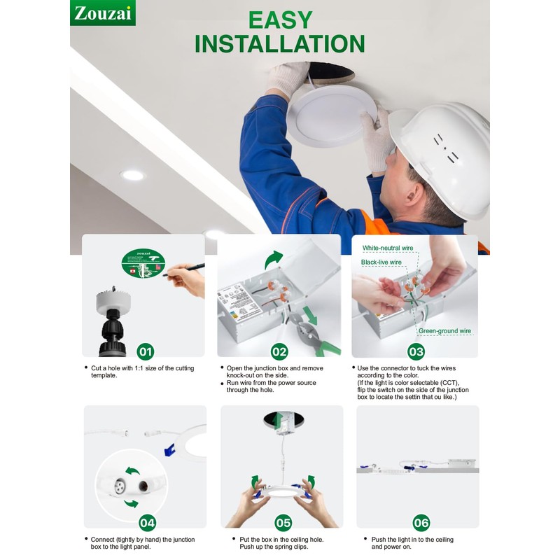 zouzai 20 Pack 6 Inch Ultra-Thin LED Recessed Ceiling Light