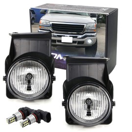 iJDMTOY OEM-Spec Clear Lens Fog Light Kit with 15-SMD Super Bright Xenon White LED Replacement Bulbs Compatible with 2003-2006 GMC Sierra 1500 2500 3500