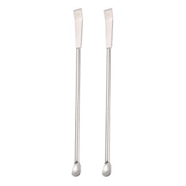 YOKIVE 2pcs Micro Spoon Scoop Double Head Sample Lab Silvertone Stainless Steel