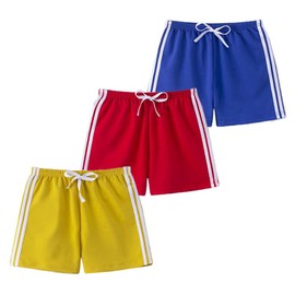 FedMois Boys' Summer Shorts Cotton, Pack of 3, Blue, Red and Yellow, 2-3 Years