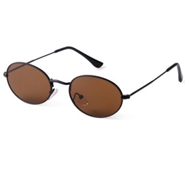 Laurinny Retro Oval Sunglasses for Women Men 90s Vintage Oval Hippie Glasses for Men Women Metal Frame Round Sunglasses, black / brown