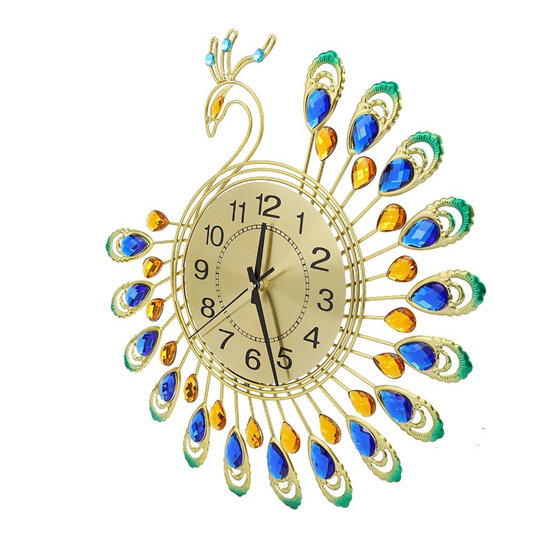 Iron Modern Wall Clock Large 3D Peacock Shape Non Ticking