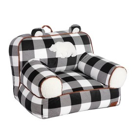 Dearfoams Black and White Buffalo Check Sherpa Plush Bean Bag Chair with Novelty Ears Large