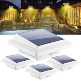 KEENZO Solar Gutter Lights - Bright Solar Powered led Fence Light with 25 LED, Waterproof Outdoor Lighting for Garden Deck Backyard Pathway Eaves Wall (Warm White Light_4 PCS, White)